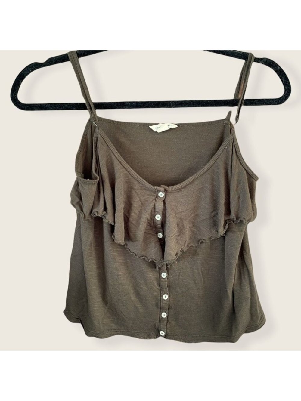 Aeropostale Green Button Front Ruffle Tank